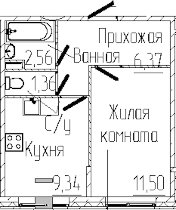 1-комнатная квартира 31.13 м², 1/6 эт., ЖК «SERTOLOVO PARK»